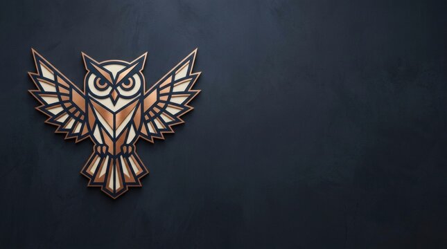 Geometric owl logo design with copper and beige accents on dark background for brand identity.