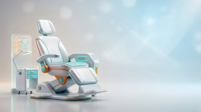 Modern medical examination chair with integrated monitor and adjustable features for clinic use.