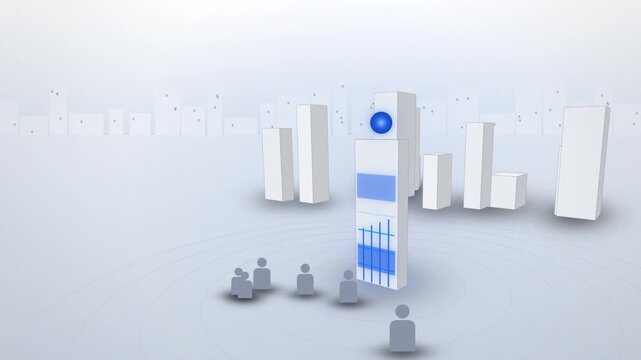 Glowing superintelligence monolith above people icons full scene