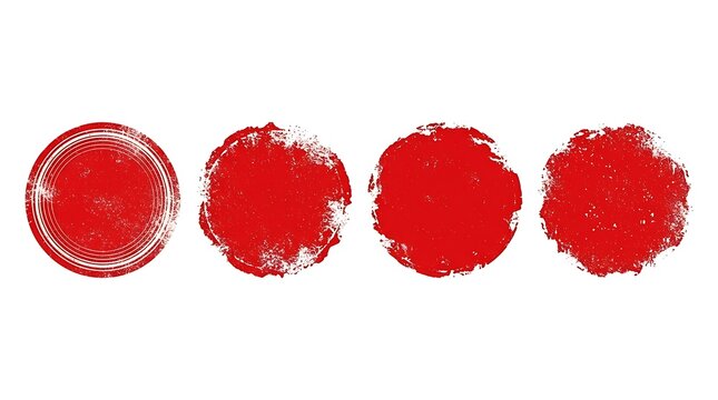 Red grunge circle rubber stamp banner templates collection with blank distressed round textures isolated on white background
