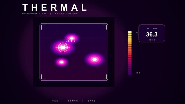 Thermal imaging progression showing heat distribution on a surface with glowing hotspots