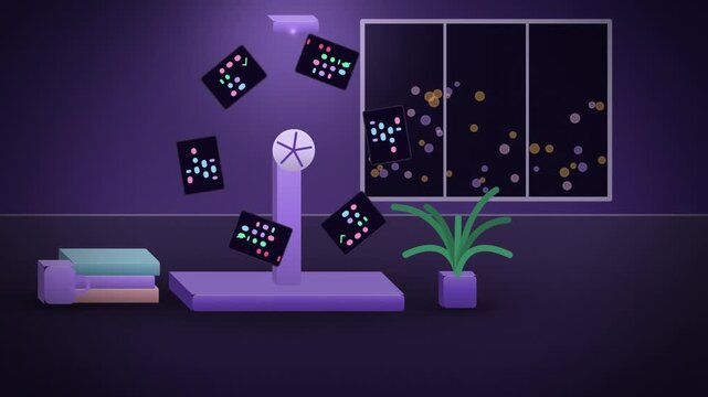 Purple rotary card file of code cards full scene looping motion