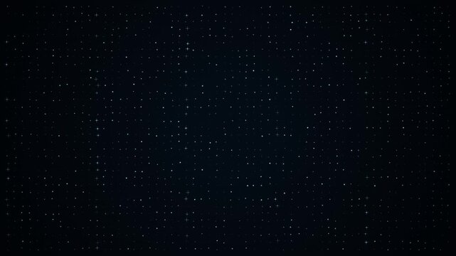 An abstract motion graphics background featuring a dark grid of cyan-blue twinkling LED light points with shimmering star effects, created with HTML5 canvas and JavaScript.