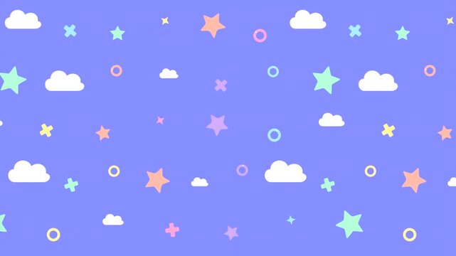 Cute pastel stars and clouds on a purple background, seamless looping animation.
