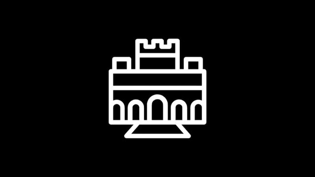 Animated white outline of a castle on a black background