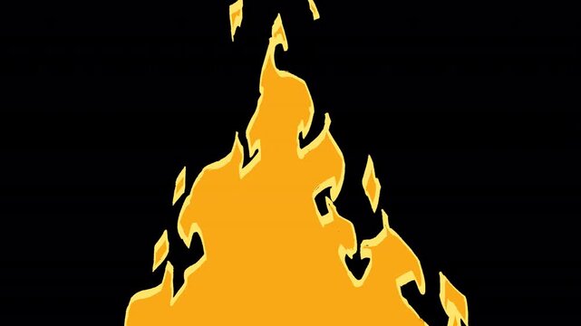 Stylized 2D animated fire with glowing neon yellow outlines and vibrant orange-red flames. Dynamic flam shapes create a fiery looping visual effect, ideal for games, motion graphics