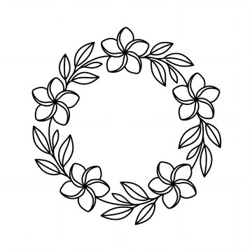 Minimalist Frangipani Line Art Wreath Emblem, Spa and Wellness Branding Vector