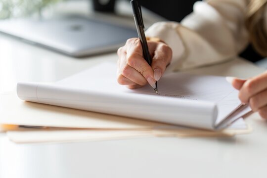 Close-Up of Hand Writing in Notebook