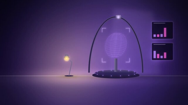 Purple 3d scanner facial recognition scan unlocking with mesh