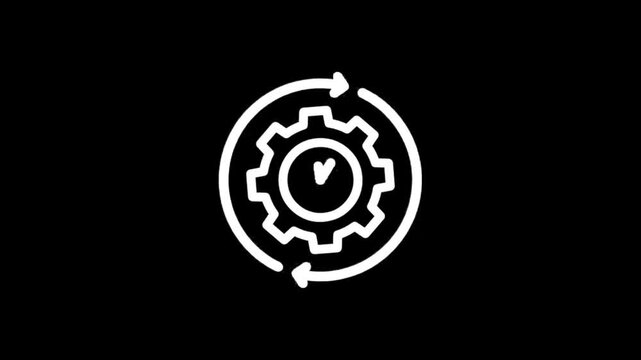 Animated gear icon with circular arrows indicating process and time