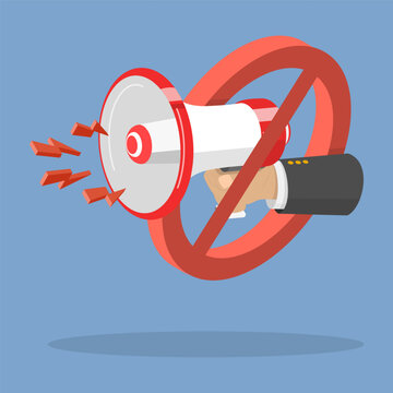 3D Isometric Flat Vector Illustration of Noise Prohibition, Sign Forbidding The Use Of Megaphones Or Speakers.