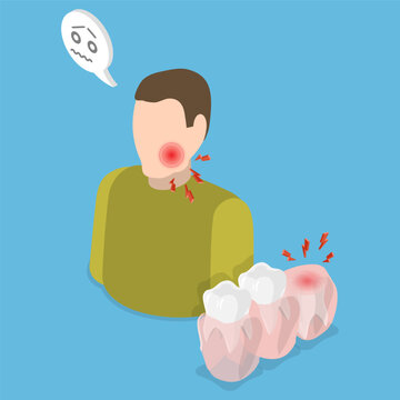 3D Isometric Flat Vector Illustration of Wisdom Tooth Problem, Experiencing Pain In Gums