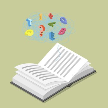 3D Isometric Flat Illustration of Dyslexia, Challenges In School, Learning Difficulties
