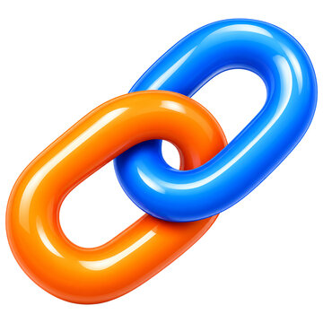 Interlocked blue and orange chain links with glossy texture isolated on a transparent background