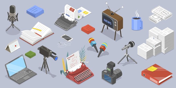 3D Isometric Flat Vector Conceptual Illustration of Journalism, Mass Media News