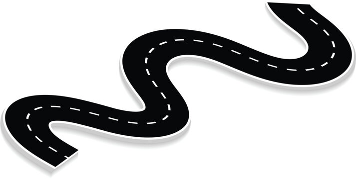 Winding Road Arrow Design. For travel, transportation, road maps, navigation, route planning, wayfinding, traffic, direction. Vector illustration.