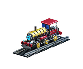 Isometric steam train on railway track PNG transparent image, robotic train © AMBIKA