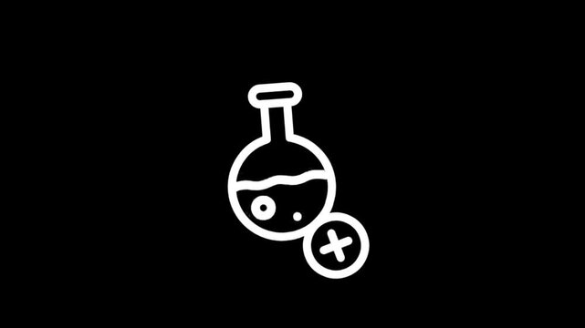 Animated icons of laboratory flasks with plus and minus symbols for science