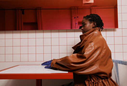 Fashion portrait black woman in luxury interior