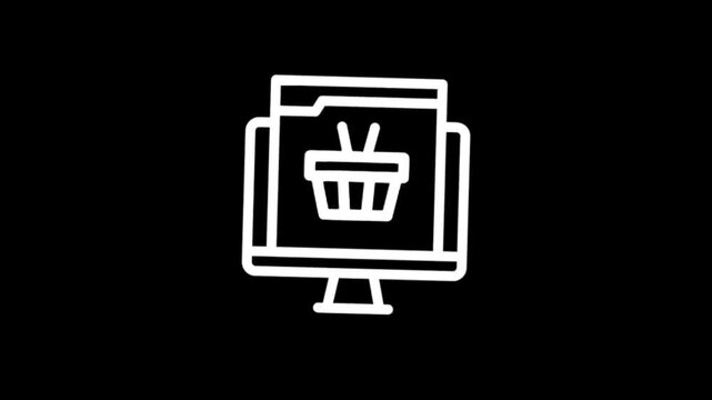 Online shopping cart icon on computer screen for e-commerce and digital retail