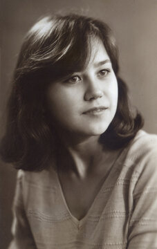 A young woman in a classic studio portrait, 1984