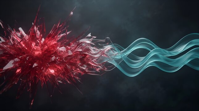 Crimson Waves Transforming Into Turquoise Ribbons for Emotional Regulation