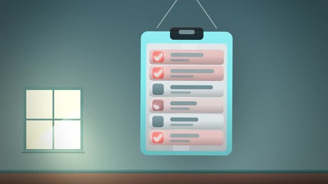 Cyan planner clipboard with ticking task list New Year fitness goals