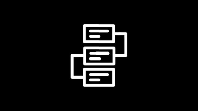 Animated flowchart icons representing data organization and process flow