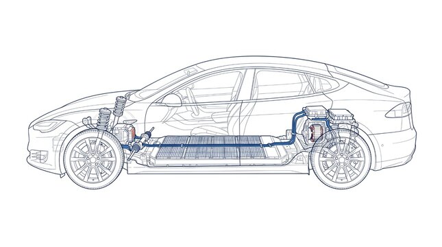 Modern EV Chassis With Underfloor Battery Technical Side View