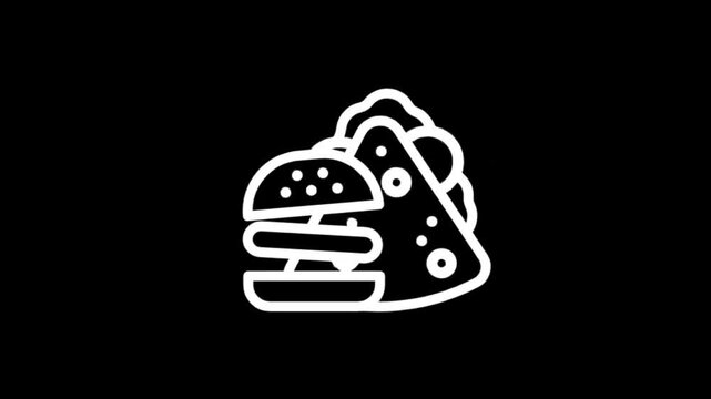 Animated icons of burgers and tacos for fast food and restaurant promotions