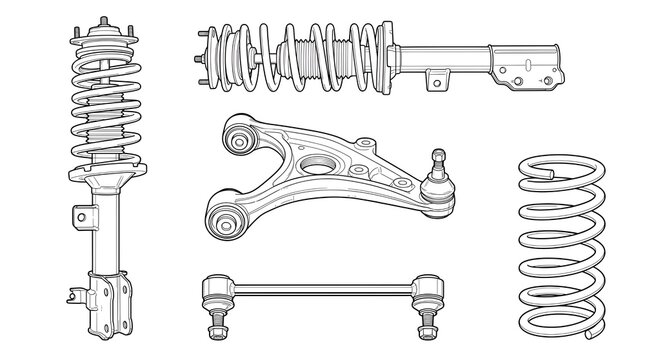 Automotive Suspension Components Technical Line Art Collection