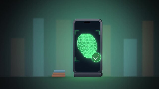 Smartphone facial recognition scan unlocking with mesh close-up