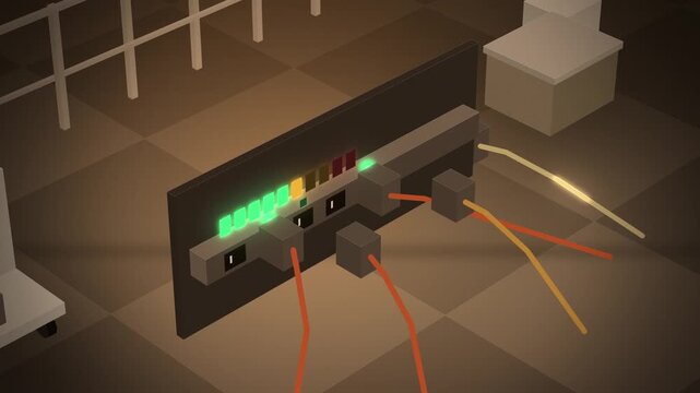 Orange rack PDU with power cords plugging in tilted view appearing