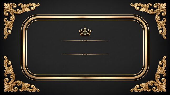 Elegant golden ornate frame with crown and decorative elements on a dark background luxury certificate or invitation template