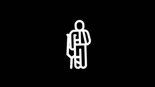 Animated icon of a person holding crutches, symbolizing injury and recovery