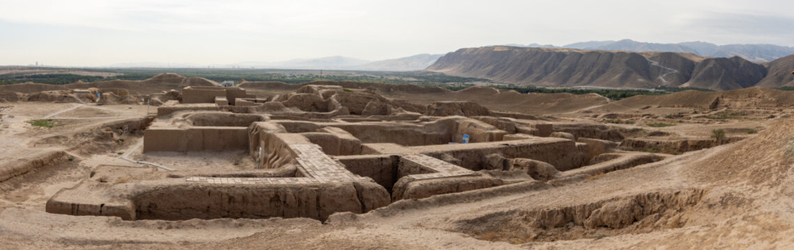 Overhead panorama of the fort at Old Nisa, in Ashgabat, Turkmenistan