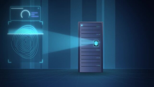Fingerprint scanner server rack door lock unlocking centered view