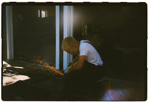 Working on a Project Sparks Fly in the Garage