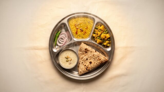 Sikh Langar Thali &ndash; Traditional Indian Community Meal.
