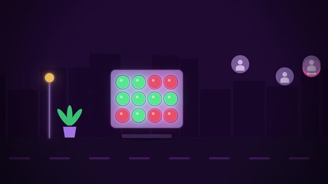 Pink compliance status lamps for AI regulation and ethics full scene