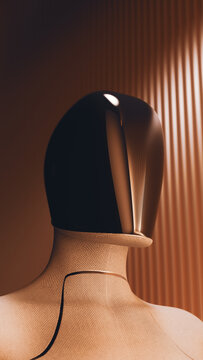 Side Portrait of a Domestic AI Robot with Black Visor