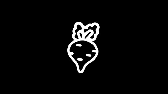 Simple white outline of a beet on a black background, repeated three times