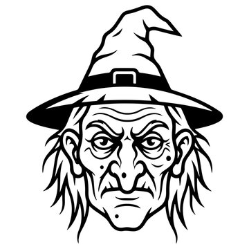 Halloween vector illustration featuring witch hat wrinkled face long