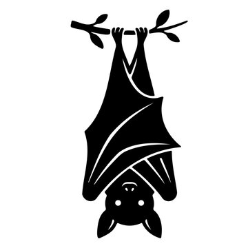 Halloween bat hanging from branch vector icon set for spooky seasonal