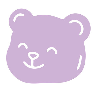 Cute spring season cartoon purple bear face with smiling eyes for