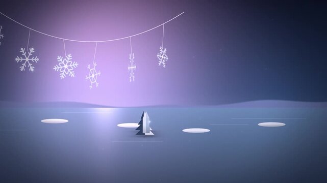 Snowflake garland sparkling snow twinkling wide scene
