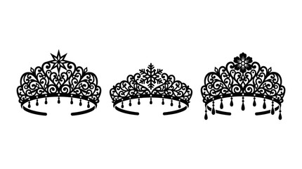Three black silhouettes of ornate princess tiaras © MDROBIUL