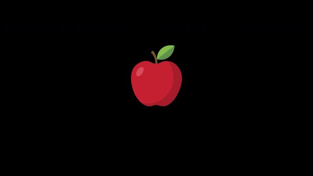 A 2D vector animation of a red apple fruit jumping and bouncing continuously on a transparent background with a seamless loop.
