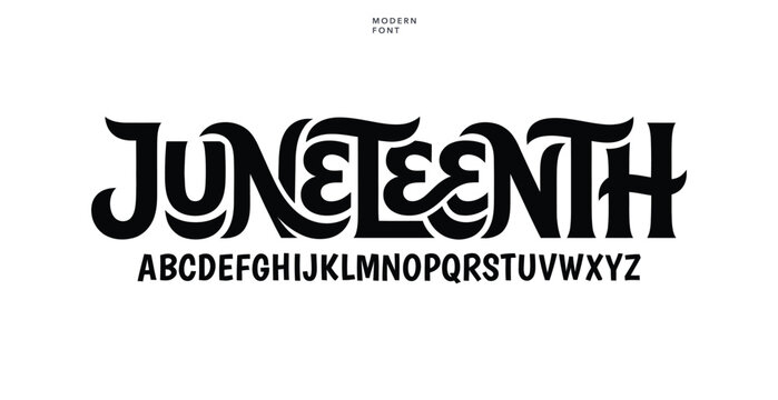 Juneteenth typography lettering with full alphabet set in black decorative font style