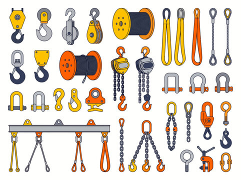 Colorful Industrial Rigging Hardware Collection Illustration.